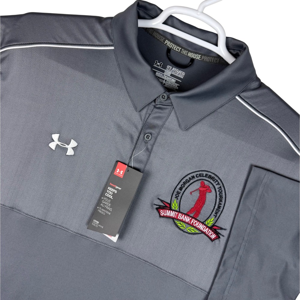 NWT Under Armour HeatGear Polo Shirt 2XL Gray Joe Morgan Celebrity Tournament